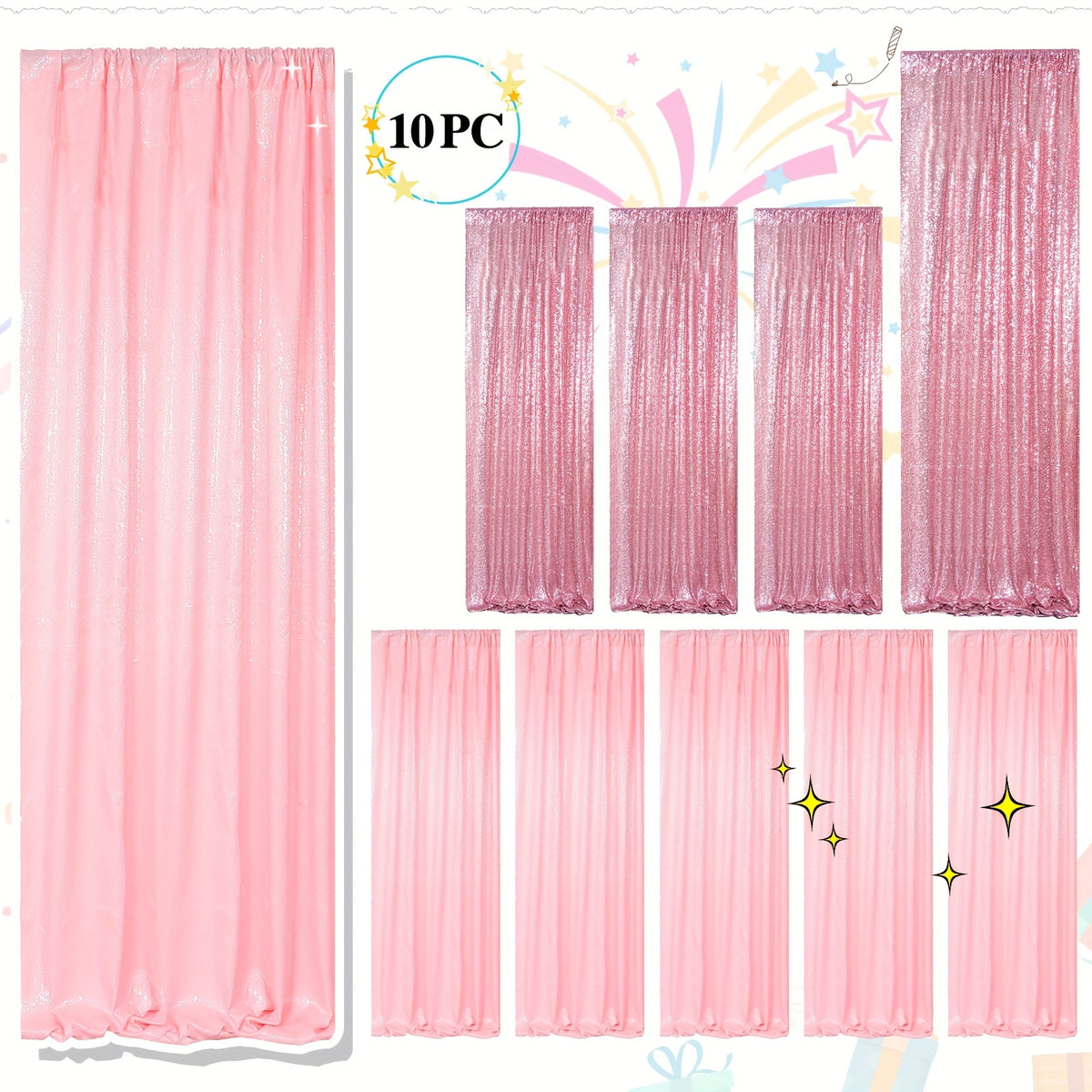 10pcs Pack Outdoor Curtains Suitable for Celebration Party Wedding Drapes with Sequin Backdrop, Semi-Sheer Blinds for Gazebo, Garden, Doorway - Grommet Top Hanging Curtains, Hand Washable /Nylon Decor