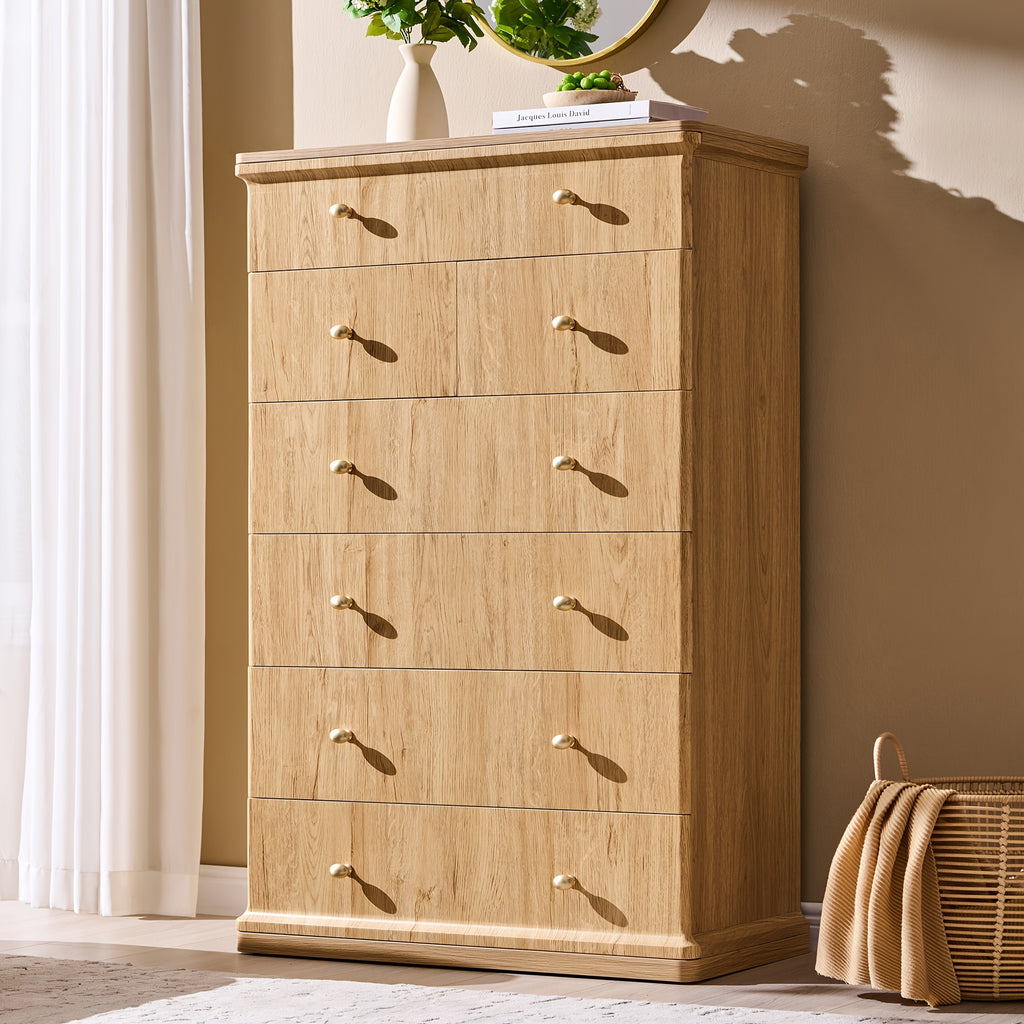Modern Chest Of Drawer for Bedroom, Wood Dressers with Curved Waterfall Edge, Metal Handle