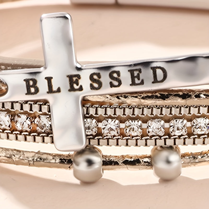 1pc Bohemian PU Cross Rhinestone Women's Bracelet