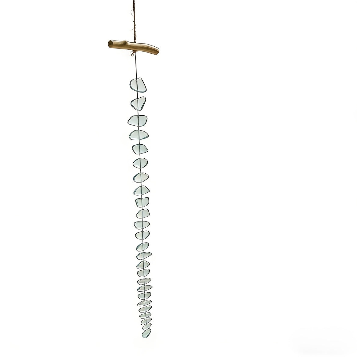 Sea Glass Wind Chime Handcrafted 96cm Extra-Long | Soft Ocean Tones, Genuine Driftwood & Upcycled Beach Glass Pendants, Natural Acoustic Soundscape for Garden, Patio, Balcony or Indoor Boho Decor, Unique Coastal Home Gift
