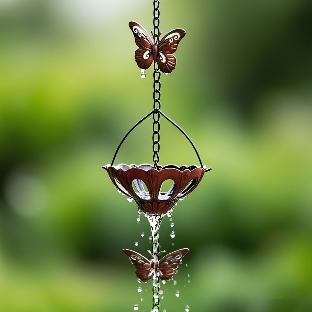 [Decorative Rain Chain] New Durable Outdoor Butterfly Rain Chain 5.5 Feet | Powder-Coated Iron | Rust-Resistant Design | Easy to Install Gutter | Courtyard Decoration