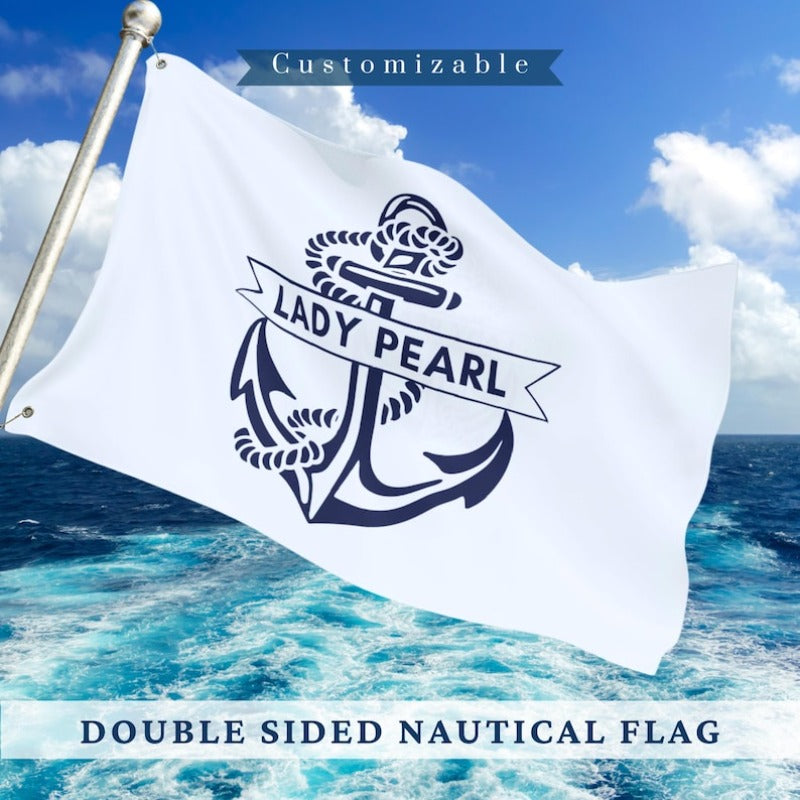 [Customization] Custom Boat Name Flag: Personalized Nautical Decor with Anchor, Multi-Size Available, with Eyelets, No Electricity Needed for Hanging