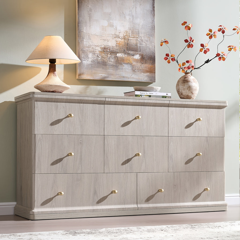Modern Chest Of Drawer for Bedroom, Wood Dressers with Curved Waterfall Edge, Metal Handle