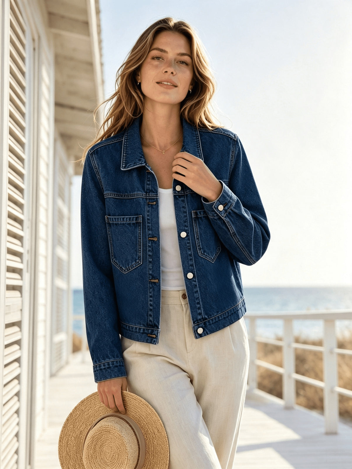 Women'S Cropped Denim Jacket Button-Up Long Sleeve Casual Jean Jacket Fall Winter Outerwear
