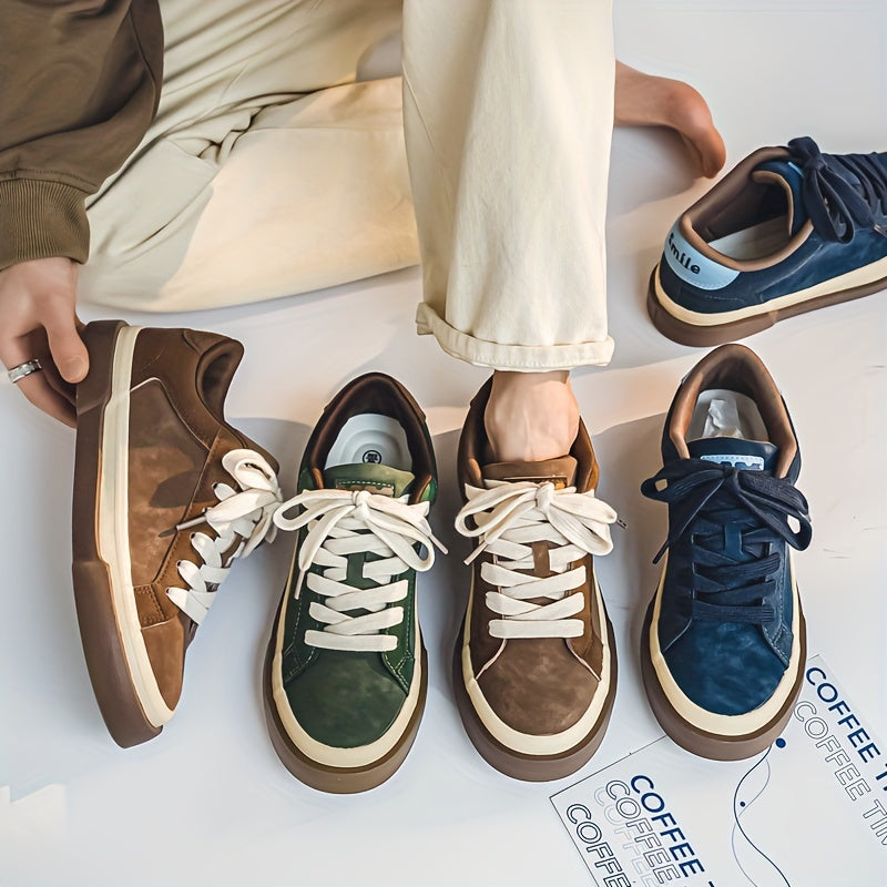 Men's Trendy Street Style Skateboard Shoes, Comfy Non Slip Durable Lace Up Rubber Sole Sneakers For Men's Outdoor Activities