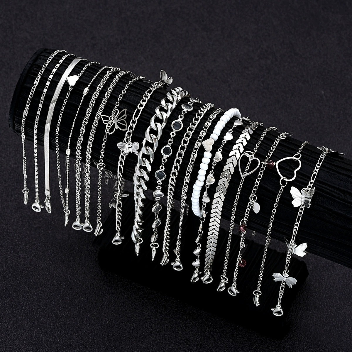 [Fashionable|Elegant] 19pcs Fashionable Elegant Charm Anklets Set - Zinc Alloy Multi-Design