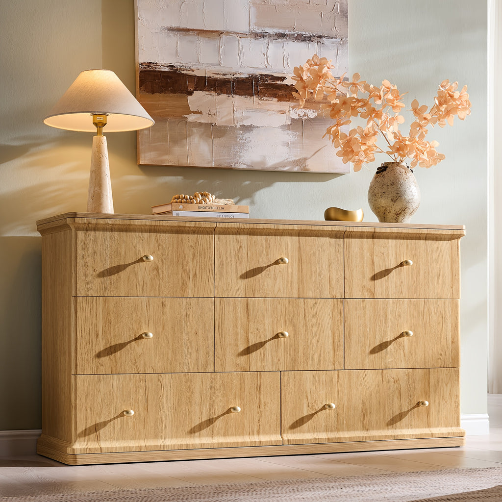Modern Chest Of Drawer for Bedroom, Wood Dressers with Curved Waterfall Edge, Metal Handle