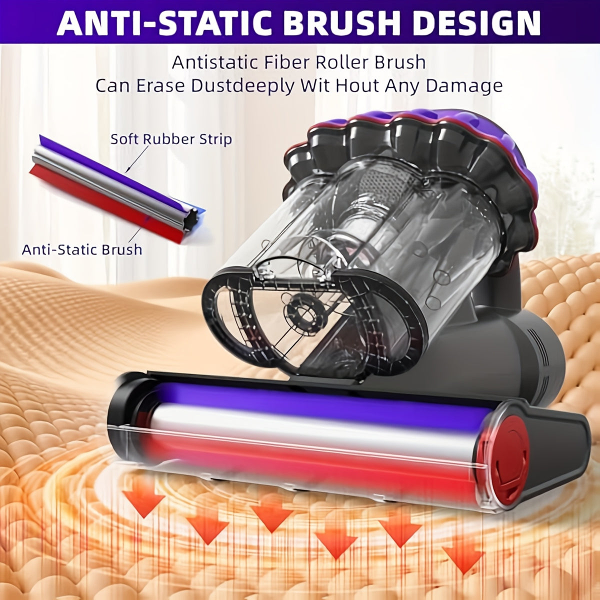 Mattress Vacuum Cleaner Bed Vacuum Cleaner with 19Kpa Suction HEPA Filter 253.7NM UV-C Light & Soundwave Technology Heating Tech 500W Handheld Vacuum Corded, Purple Suitable for Beds, Sofas, Carpets, And Household Bed Sheet Cleaners Pet Hair Cleaning