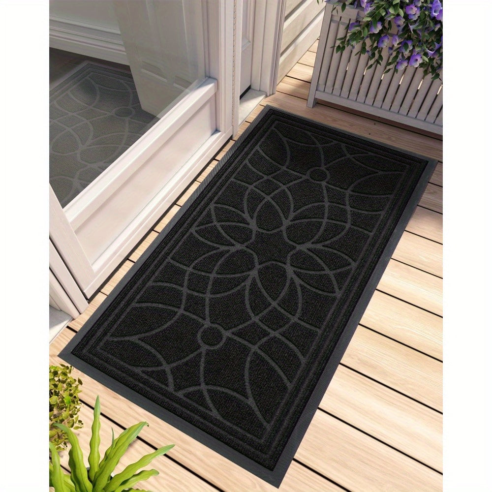 Outdoor Door Mat, Heavy Duty Non-Slip Entryway Mat, Low Profile Dirt Trapper Front Door Rug, Easy to Clean Indoor Outdoor Welcome Mat with Mandala Pattern, Brown