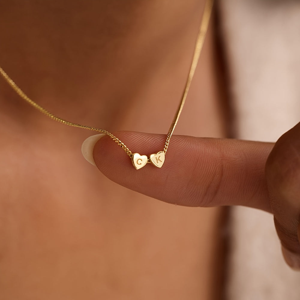 Custom Heart Letter Stainless Steel Necklace Personalized Multi-Letter Pendant, Any Letter Combination, Waterproof & Rustproof for Daily & Formal Wear, Gift for Friend, Wife, Mother'S Day Jewelry, DIY Minimalist Birthday & Holiday Celebration